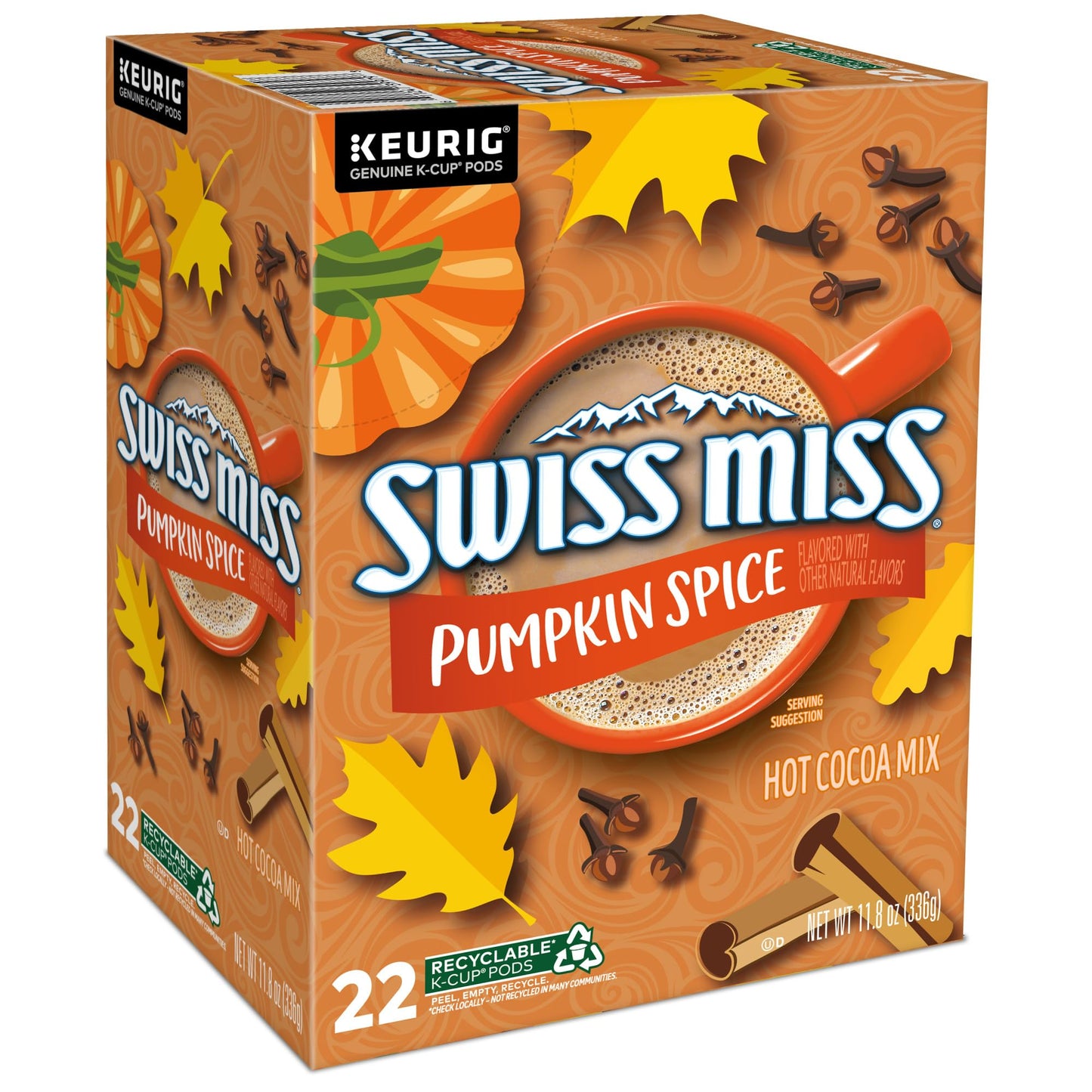 Swiss Miss® Pumpkin Spice Hot Cocoa, Single Serve Keurig® K-Cup® Pods, Hot Cocoa, 88 count (4 Packs of 22)