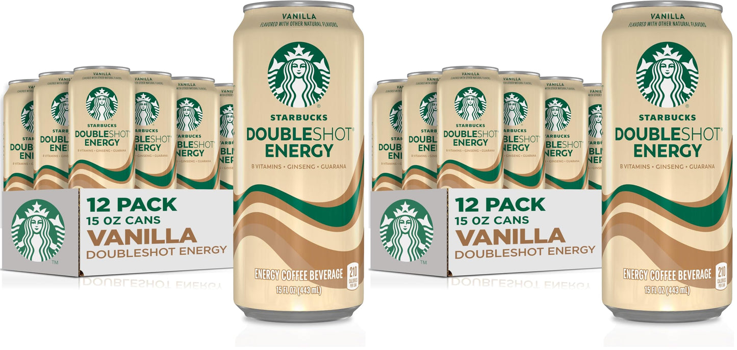 Starbucks Doubleshot Energy Drink Coffee Beverage,Vanilla,Iced Coffee,15 fl oz Cans,(Pack of 24)