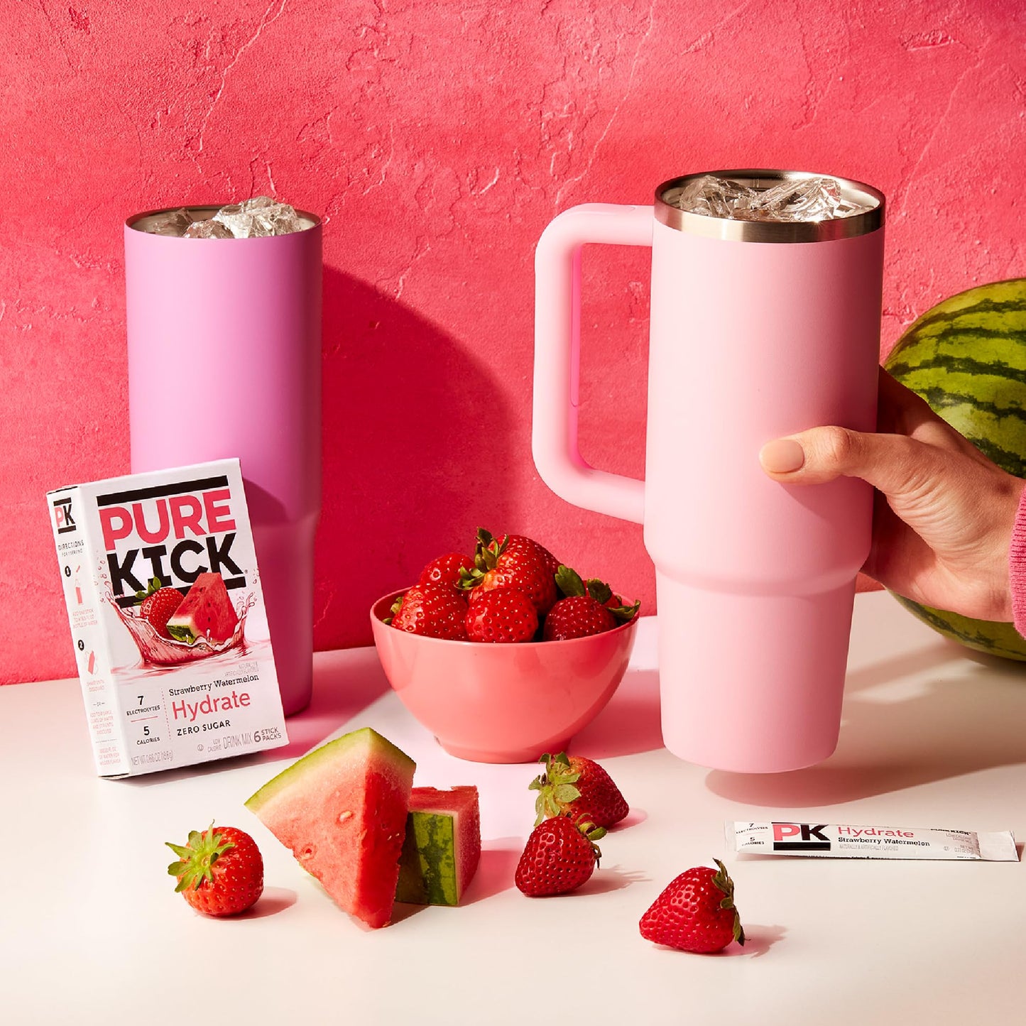 Pure Kick Hydration Singles To Go Drink Mix, Strawberry Watermelon, Includes 12 Boxes with 6 Packets in each Box, 72 Total Packets