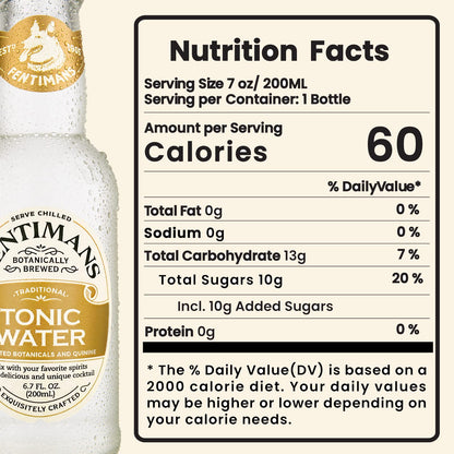 Fentimans Sparkling Tonic Water - Crafted Tonic Water with Quinine, All Natural Mixer, No Artificial Flavors, Preservatives or Sweeteners, Craft Soda, Botanically Brewed - 6.7 Fl Oz (Pack of 4)