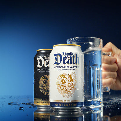 Liquid Death Still Mountain Water, Real Mountain Source, Ice-Cold Cans, Infinitely Recyclable, 12 Fl Oz (Pack of 12)