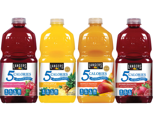 Langers 5 Calorie Variety Pack, Mongo Mango, Pineapple, Cranberry Raspberry, Pomegranate, 64 fl oz (Pack of 4)