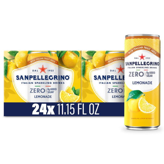 Sanpellegrino Zero Grams Added Sugar Italian Sparkling Drinks Lemonade, Sparkling Lemon Beverage, 24 Pack of 11.15 Fl Oz Cans