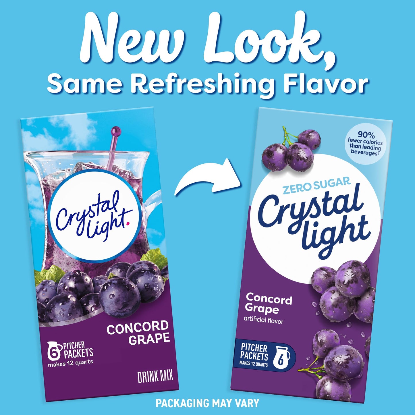Crystal Light Drink Mix, 6 Pitcher Packets, for Flavorful Hydration and Shareable Refreshment, Concord Grape Artificially flavored, Zero Sugar, Low Calorie, 2.01 oz