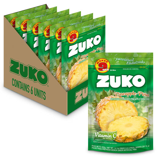 Zuko Pineapple Powdered Drink Mix Family Pack, No Added Sugar Needed, 14.1 oz (Pack of 6)