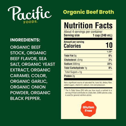 Pacific Foods Organic Beef Broth, 32 oz Carton