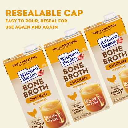 Kitchen Basics Chicken Bone Broth, 32oz (Pack of 12) - Perfect for Adding Flavor to Recipes and Stocking Up