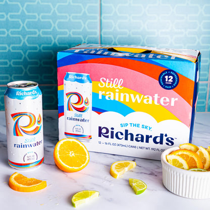 Richard's Rainwater Still Canned Water, 100% Rain, Naturally Purified Drinking Water (16 fl oz Aluminum Cans, Pack of 12)