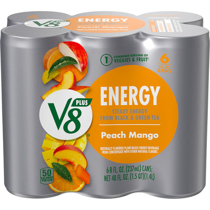 Goldfish Cheddar Cheese Crackers, 27.3 Oz Carton, and V8 +Energy Peach Mango Energy Drink, 8 Oz Can (Pack of 6)