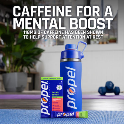 Propel Energy Boost Electrolyte Powder Drink Mix, Passionfruit Guava, (96 Servings), 118mg Caffeine, Zero Sugar, Gatorade Electrolytes, Vitamins, No Added Colors, No Artificial Flavors, Hydration