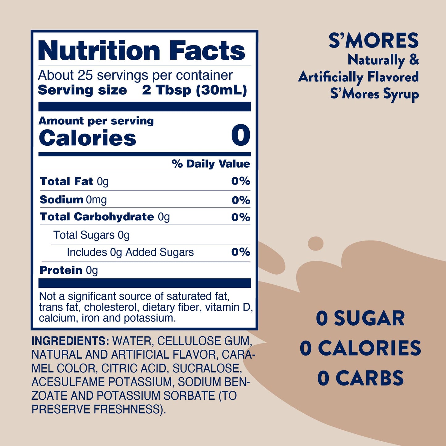 Jordan's Skinny Mixes Sugar Free Coffee Syrup, S'mores Coffee Flavoring Syrup, Zero Calorie Drink Mix for Lattes, Baking or Protein Shake, Dairy & Gluten Free, Kosher, 25.4 Fl Oz
