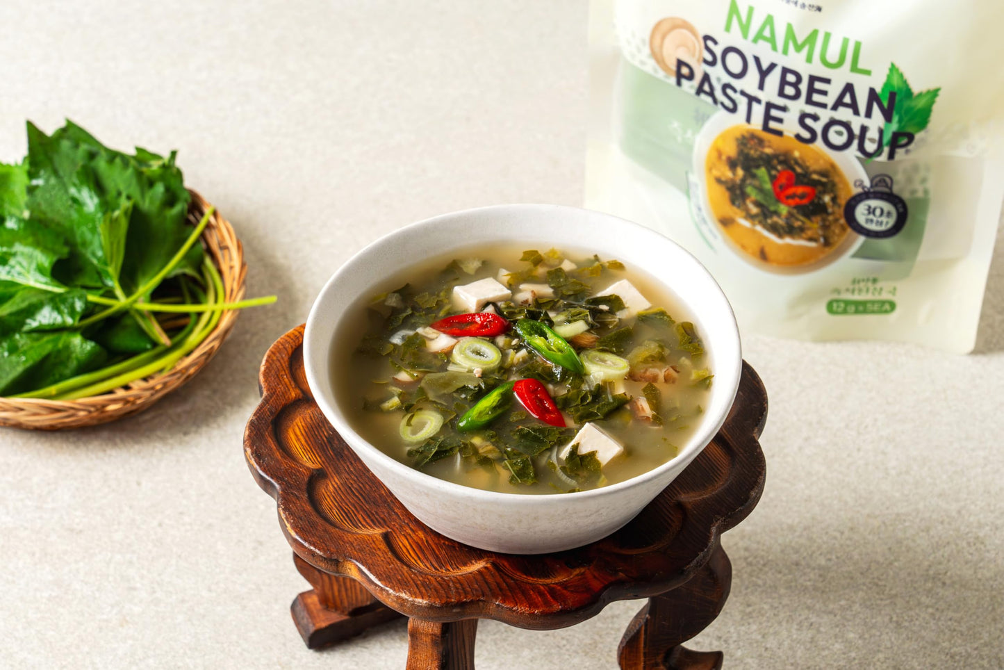 Korean Food Instant Miso Soup with Vegetables – 5 Individual Servings – Korean Soybean Paste Soup (Doenjang) – Quick & Easy Freeze-Dried Soup, Healthy Low-Calorie Pantry Staple