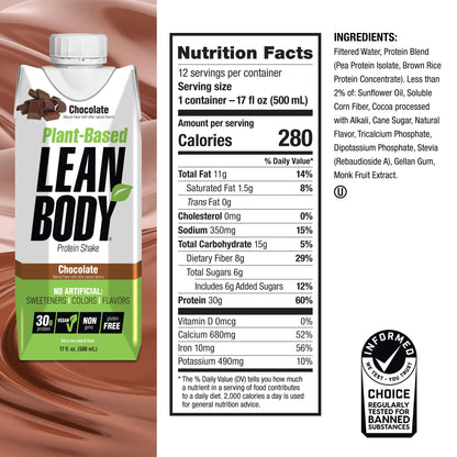 Lean Body Ready-to-Drink, Plant-Based Vegan Taster Pack, 30g Protein, No Artificial Flavors, Sweeteners or Colors, Non GMO, Gluten Free, Premium Pea & Rice Blend (Pack of 2)