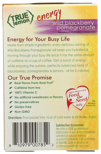True Lemon (Energy Drinks) Wild Blackberry Pomegranate, Instant Powdered Drink Mix, 6 Count (Pack of 4)