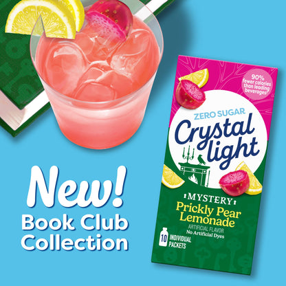 Crystal Light Drink Mix, 10 Individual Packets, Hydration for Book Lovers and Mystery Readers, Prickly Pear Lemonade Artificial Flavor, Zero Sugar, No Artificial Dyes, 0.13 oz