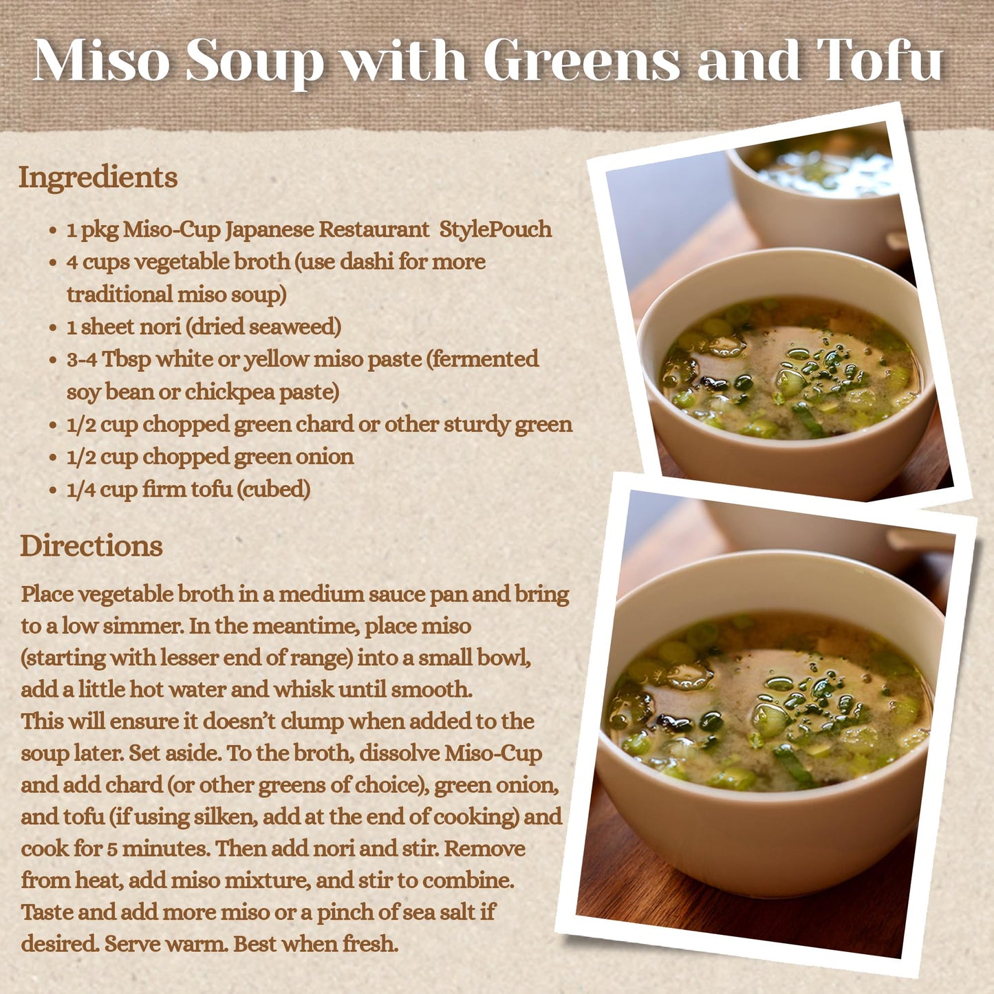 Edward & Sons Japanese Restaurant Style Miso-Cup - Instant Miso Soup Packets, Golden Vegetable Soup, Instant Soup Packets - 2.9 Ounce (Pack of 6)