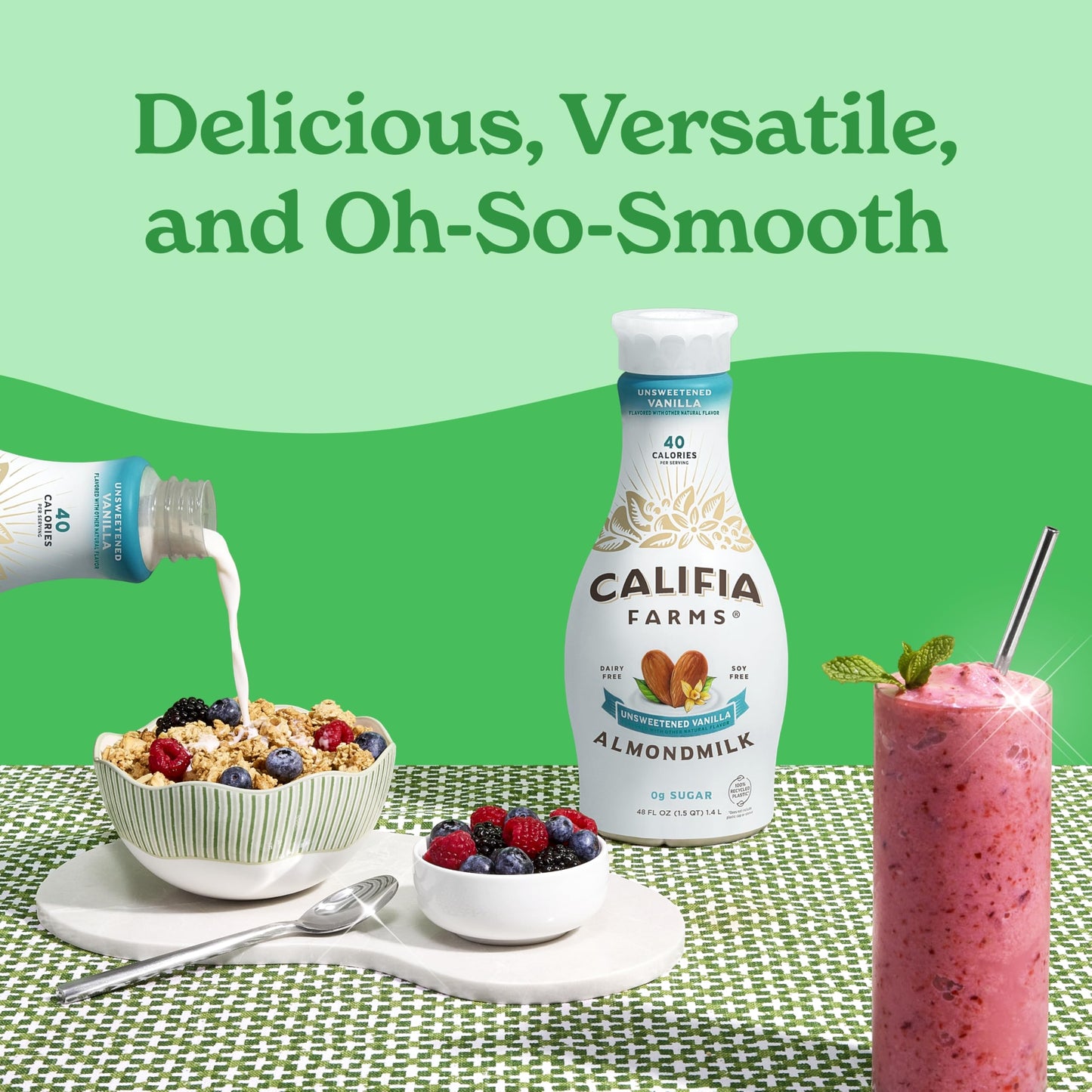 Califia Farms - Unsweetened Vanilla Almond Milk, 48 Oz, Dairy Free, Vegan, Plant Based, Keto, Gluten Free, Non GMO, Sugar Free, High Calcium, Smoothie