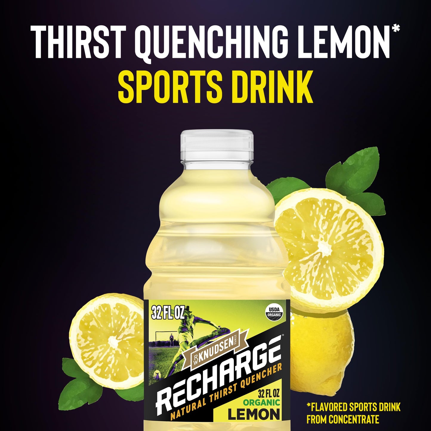R.W. Knudsen Recharge Organic Lemon Sports Drink with Electrolytes, 32 fl oz (Pack of 6)
