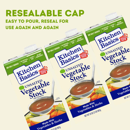 Kitchen Basics Unsalted Vegetable Stock, 32 oz (Pack of 12) For Delicious Dishes and Enhanced Flavors, Great for Vegetarian Recipes