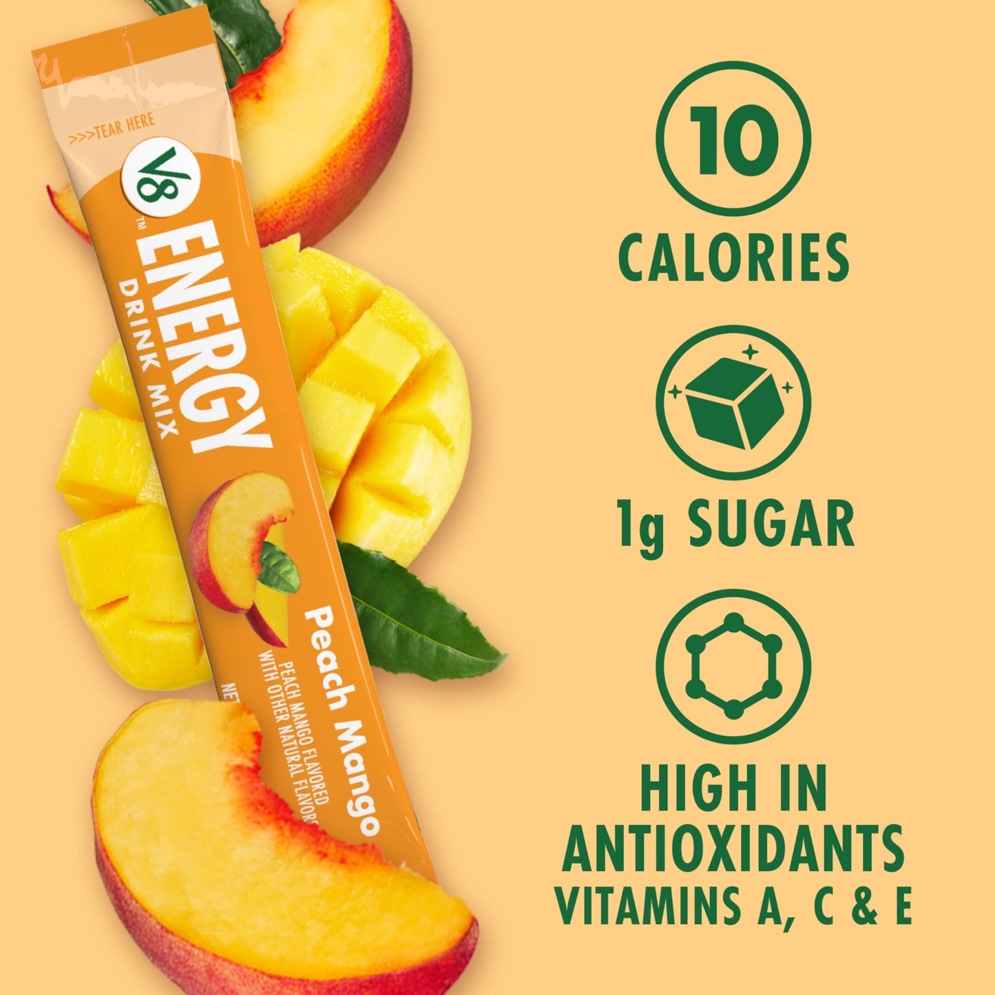 V8 Energy Peach Mango Energy Drink Powder, .10 oz Packet (10 Count)