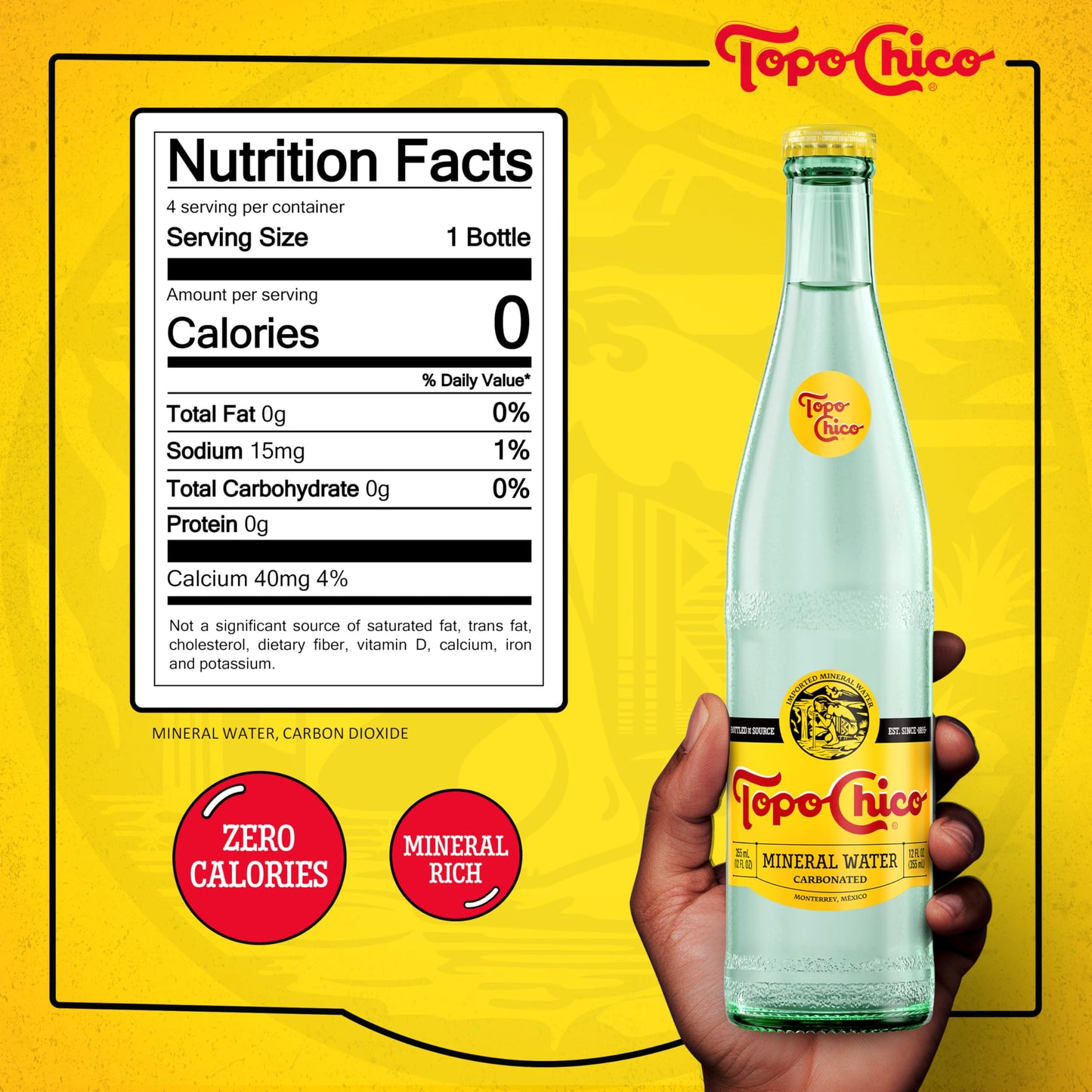 Topo Chico Sparkling Mineral Water, Classic, 12 Fl Oz (Pack of 4), Glass