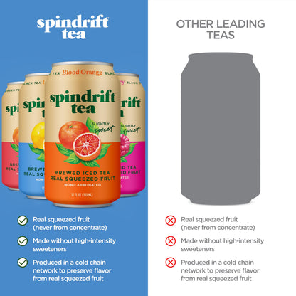 Spindrift Brewed Iced Tea, Variety Pack with Black Tea & Green Tea, Made with Real Squeezed Fruit, No Carbonation, 12 Fl Oz Cans, Pack of 24 (22-49 Calories)