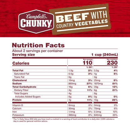 Campbell’s Chunky Soup, Beef Soup with Country Vegetables, 18.8 Oz Can