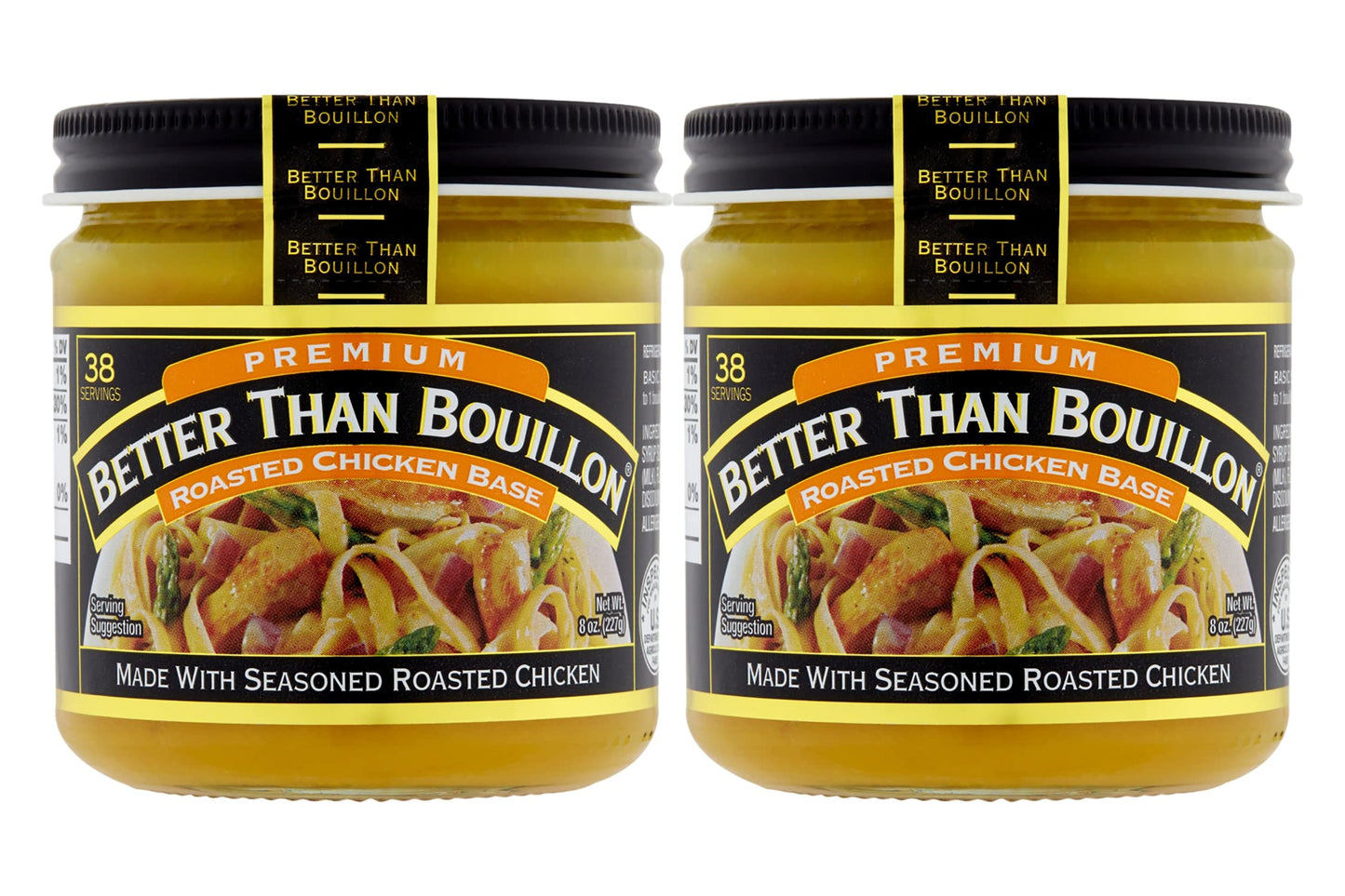 Better Than Bouillon Premium Roasted Chicken Base, Made with Seasoned Roasted Chicken, 38 Servings, Blendable Base for Added Flavor 8.00 Ounce (Pack of 2)