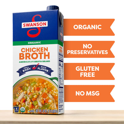 SWANSON S 100% Natural Organic Chicken Broth, 32 oz Carton