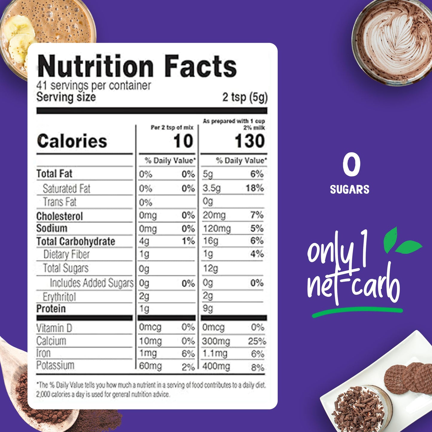 Pyure Organic Sugar Free Chocolate Drink Mix | Low Carb Chocolate Milk Powder with Cocoa | Keto, Vegan, Gluten-Free, Plant-Based | 1 Net Carb, Zero Sugar, Non-GMO, USDA Organic | 7.23 oz