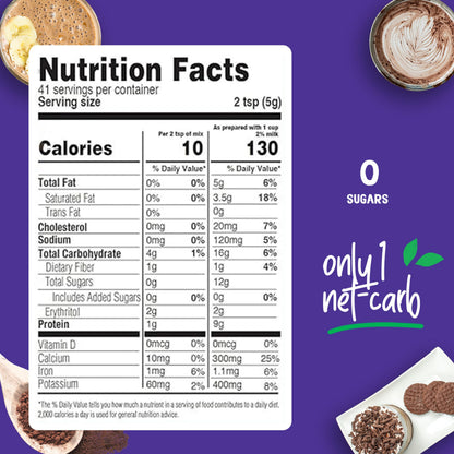 Pyure Organic Sugar Free Chocolate Drink Mix | Low Carb Chocolate Milk Powder with Cocoa | Keto, Vegan, Gluten-Free, Plant-Based | 1 Net Carb, Zero Sugar, Non-GMO, USDA Organic | 7.23 oz