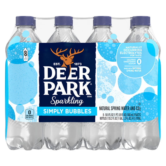 Deer Park Sparkling Water, Simply Bubbles, 16.9 Fl Oz Bottles (Pack of 8)