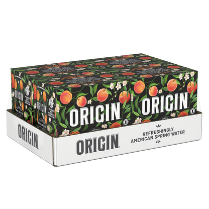 ORIGIN Organic & Non-GMO Peach Flavor Sparkling Water, 12 Fl Oz, Recyclable Aluminum Cans (24 Count)