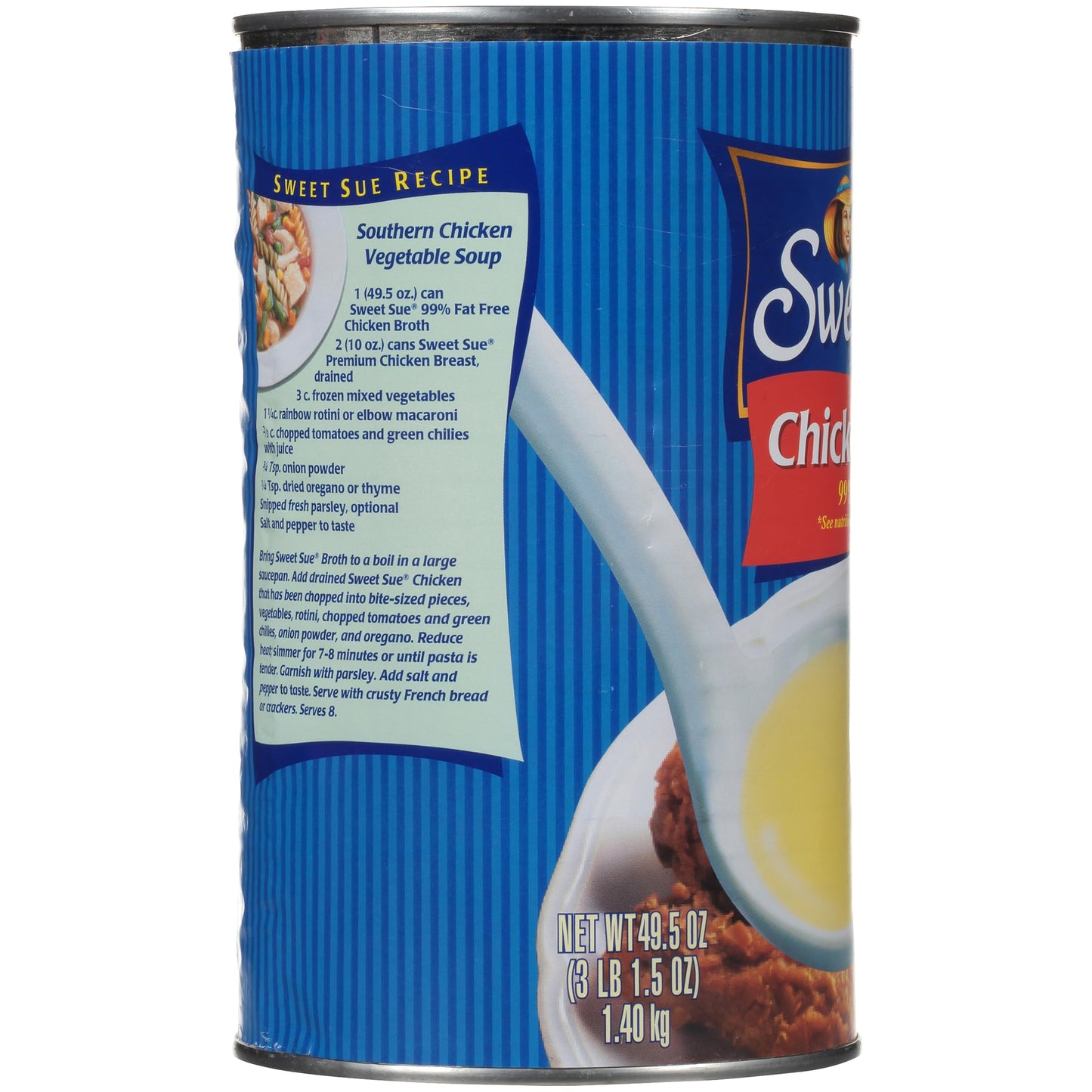 Sweet Sue Chicken Broth, 49.5 oz Club Pack Can, 99% Fat Free, Gluten Free, Keto Friendly (Pack of 1)