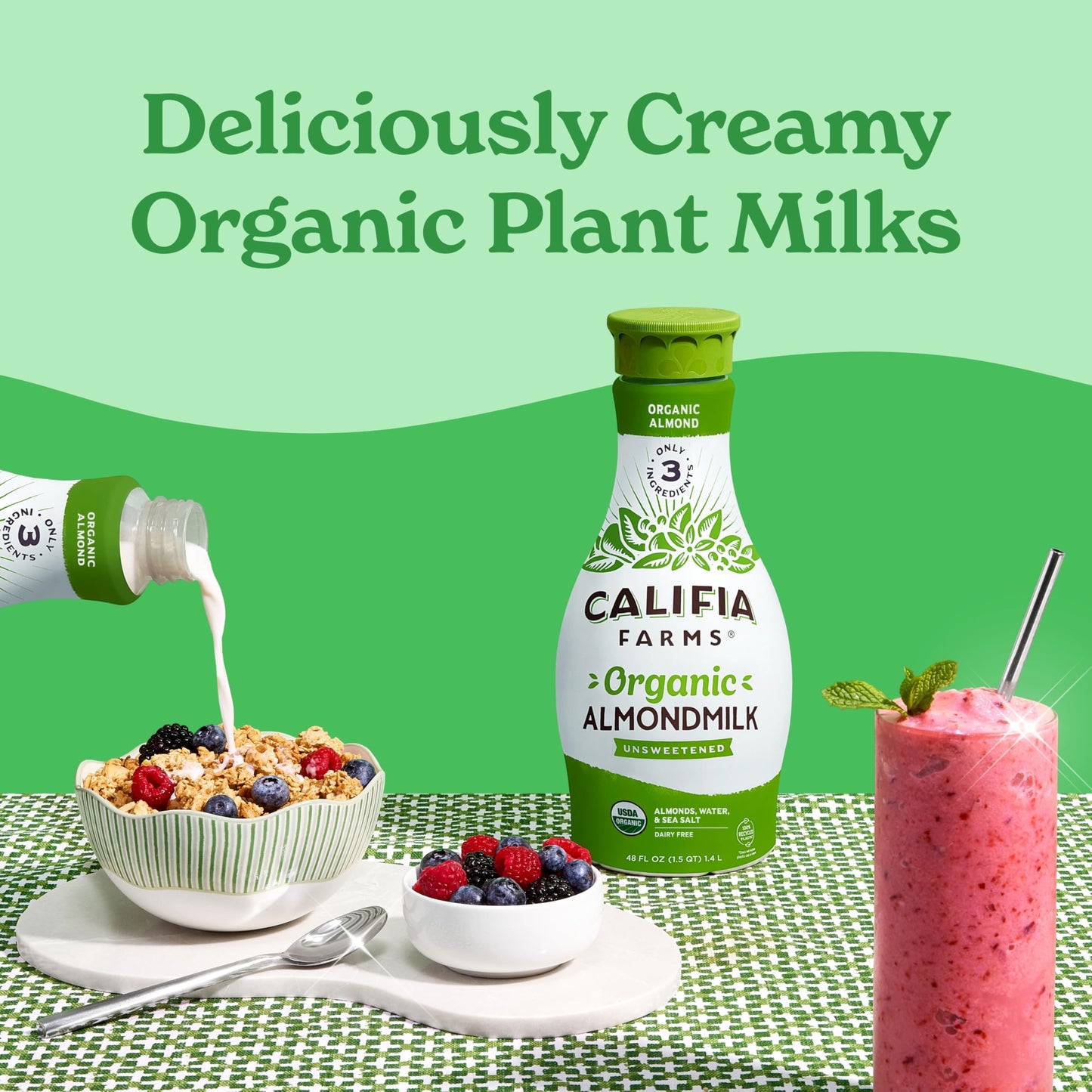 Califia Farms - Organic Unsweetened Almond Milk, 48 Oz, Dairy Free, Keto, Vegan, Plant Based, Organic Milk, Non GMO, Low Calorie, USDA Organic