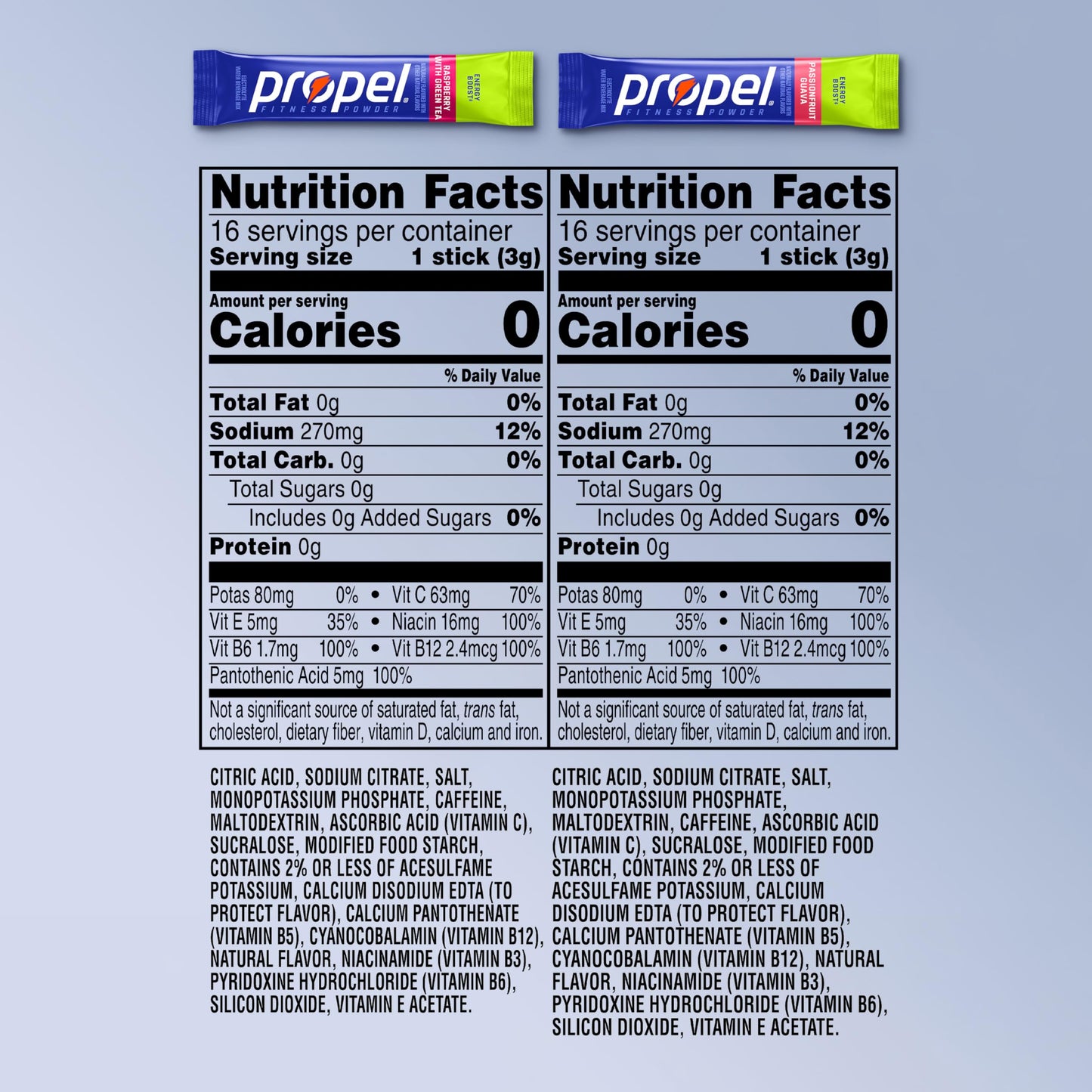 Propel Energy Boost Electrolyte Powder Drink Mix, Variety Pack, (32 Servings), 118mg Caffeine, Zero Sugar, Gatorade Electrolytes, Vitamins, No Added Colors, No Artificial Flavors, Hydration