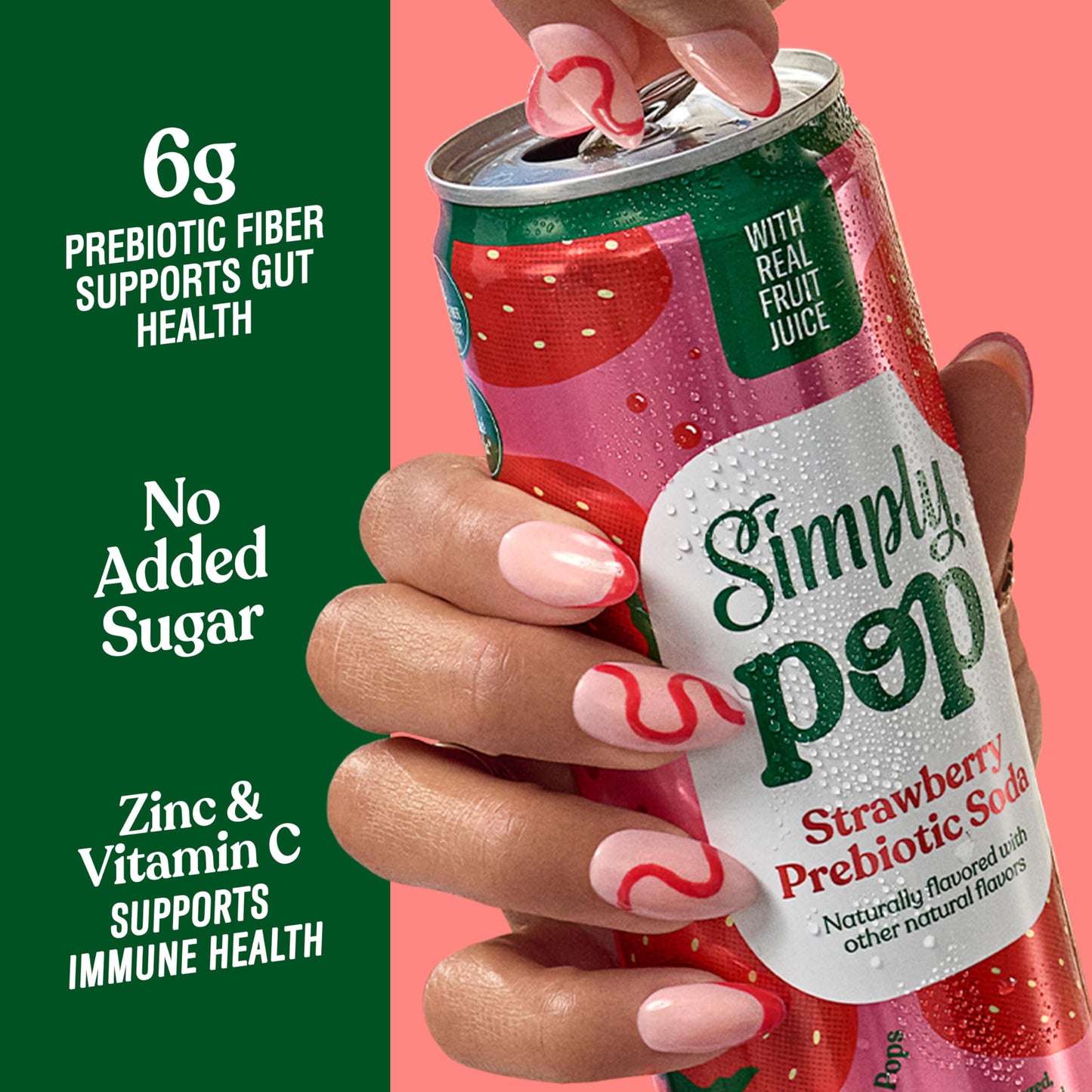 Simply Pop, Strawberry Prebiotic Soda, 12 Fl Oz