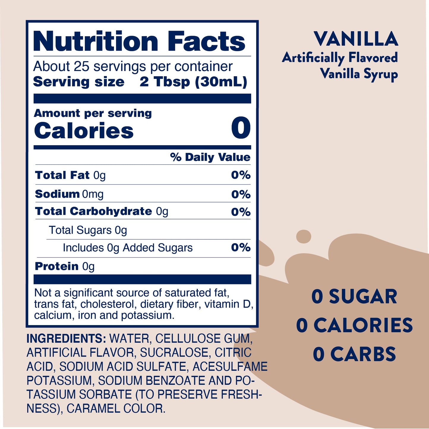 Jordan's Skinny Mixes Sugar Free Coffee Syrup, Vanilla Coffee Flavoring Syrup, Zero Calorie Drink Mix, Lattes, Baking, Protein Shake or Cocktail, Dairy & Gluten Free, Kosher, 25.4 Fl Oz