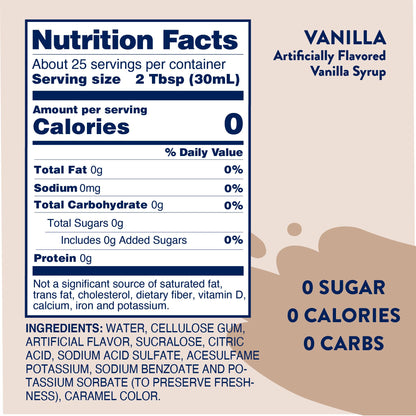 Jordan's Skinny Mixes Sugar Free Coffee Syrup, Vanilla Coffee Flavoring Syrup, Zero Calorie Drink Mix, Lattes, Baking, Protein Shake or Cocktail, Dairy & Gluten Free, Kosher, 25.4 Fl Oz