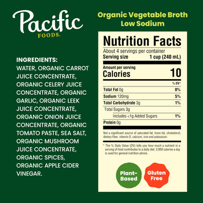 Pacific Foods Organic Vegetable Broth, Low Sodium, 32oz, 12-pack Keto Friendly