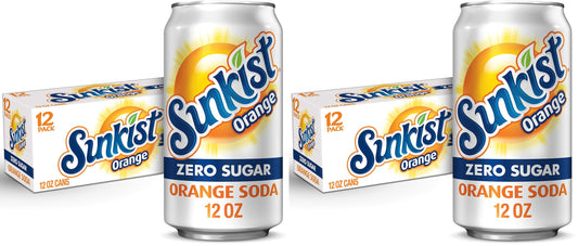 Sunkist Zero Sugar Orange Soda | 12 fl. oz. Cans | 12 Pack | Pack of 2