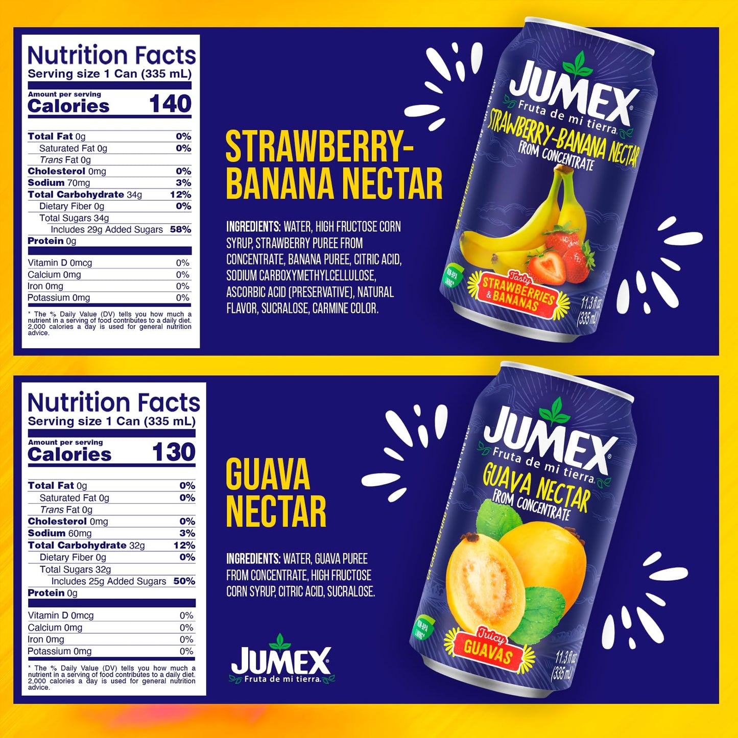 Jumex Strawberry Banana & Guava Juice Nectar - Made with Fresh Fruit Puree - Tropical Fruit Juice Concentrate for Smoothie Mix, Cocktail Mixers, Kids Drinks & Beverages - 11.3oz, 12 Pack Canned Drinks