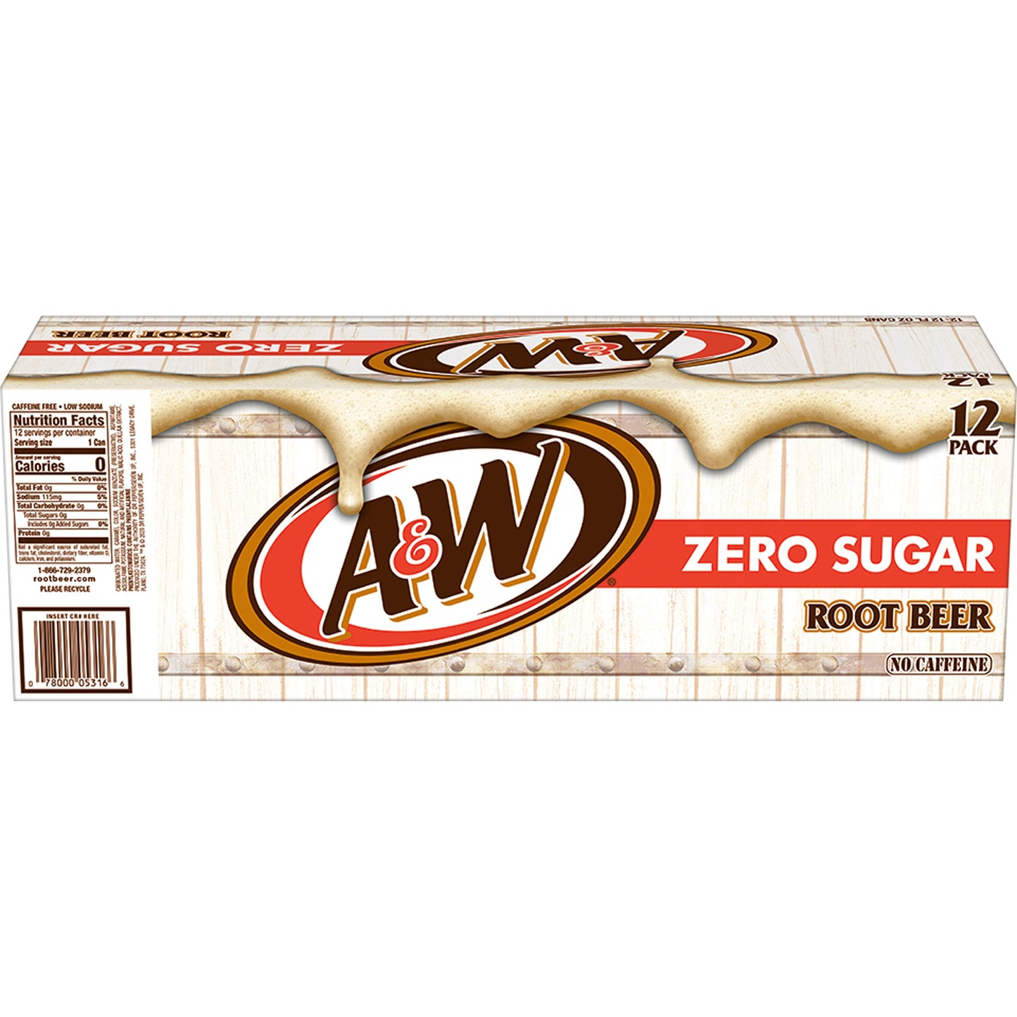 A&W Zero Sugar Root Beer Soda, 12 fl oz cans, 12 count
