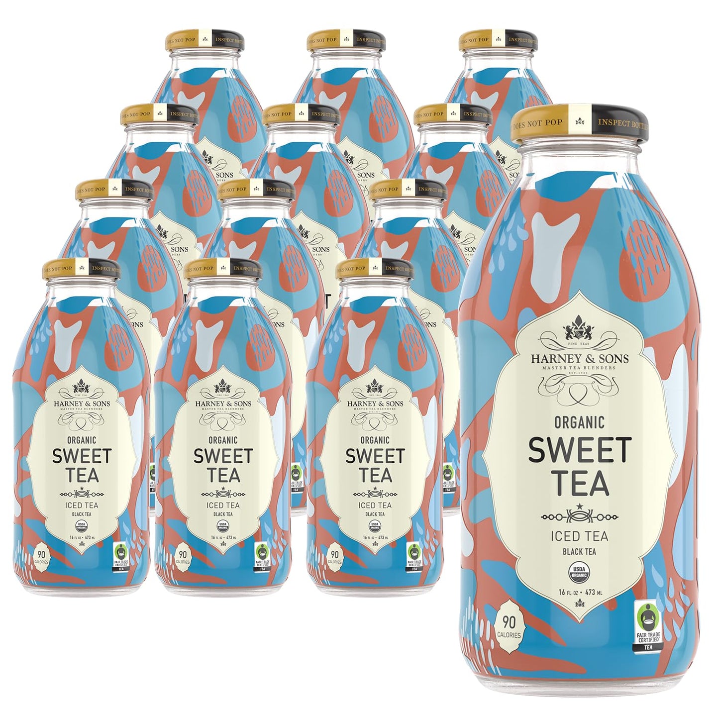 Harney & Sons Organic Black Sweet Tea, 16 oz Glass Bottles (Pack of 12)