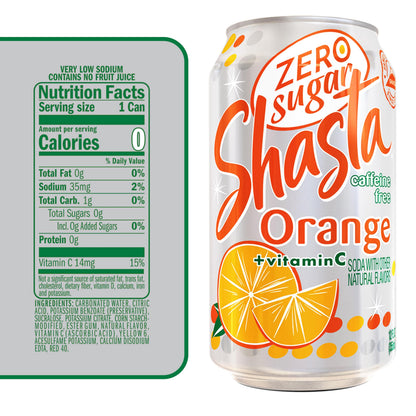Shasta Zero Sugar Orange | 12-Pack of 12oz Cans | Tangy Orange Soda | Sugar-Free & Caffeine-Free | Refreshingly Bold