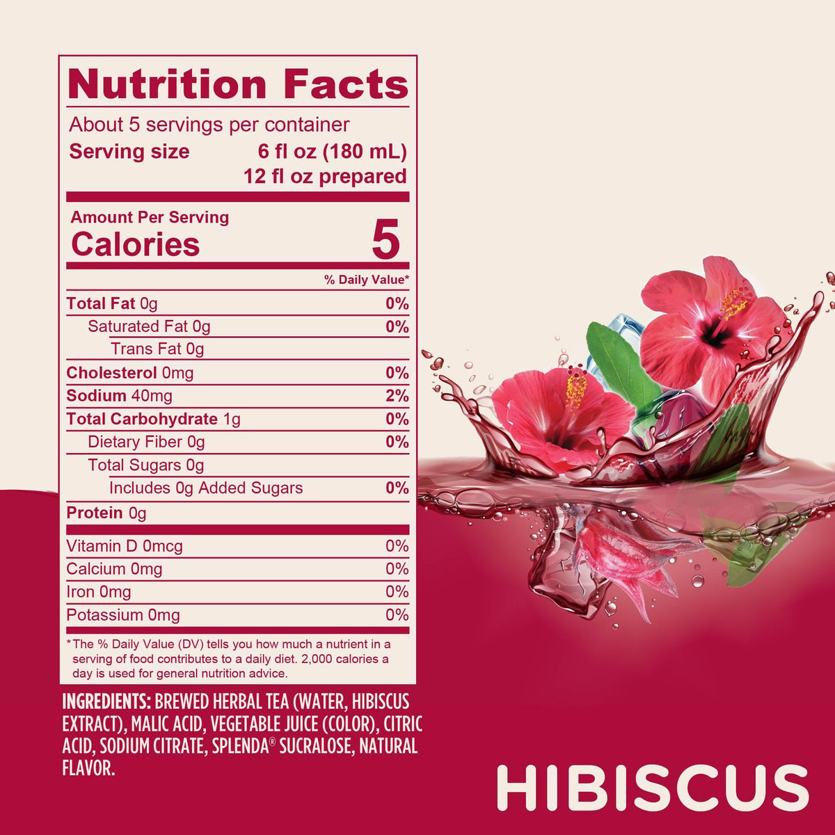 SPLENDA Premium Hibiscus Tea 1:1 Concentrate, Zero Sugar, Gluten Free, Real Brewed Tea, 32 Fl Oz