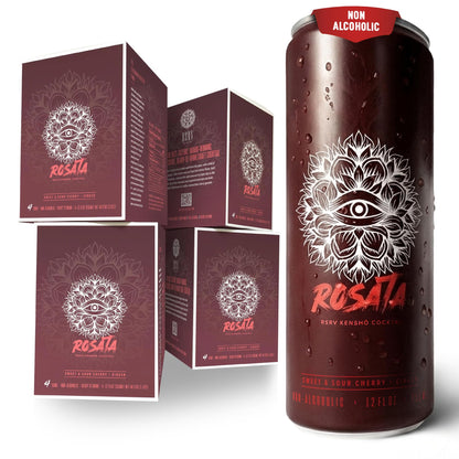 RSRV Kenshō Cocktails – Premium Non Alcoholic Drinks for Adults – Ready-to-Drink Craft Mocktails with Natural Ingredients – 60 Calories, Vegan – Rosata (Sweet & Sour Cherry & Ginger, 12oz, Pack of 12)
