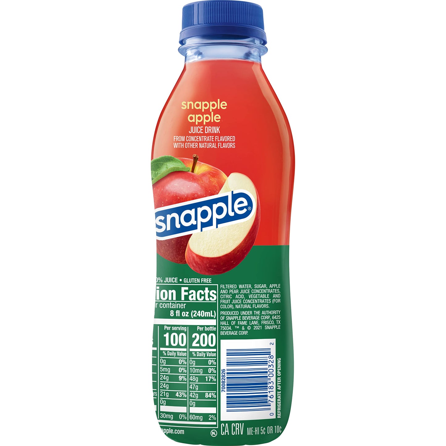 Snapple Apple Juice Drink, 16 Fl Oz Recycled Plastic Bottle, All Natural, No Artificial Flavors Or Sweeteners, Gluten-free, Contains 10% Real Juice 12 Pack