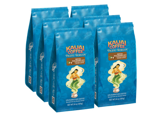 Kauai Coffee Ground Coffee – Smooth, Rich, Medium Roast – Chocolate Flavor and Nutty Aroma – Arabica Coffee, 10% Hawaiian with No Bitterness – Mocha Macadamia Nut, 6 Packs of 24oz