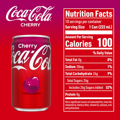Coca-Cola Cherry Soda Soft Drink Fridge Pack Mini Cans, 7.5 fl oz, 10 Pack